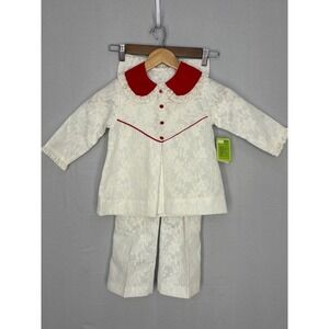 Sears 2 Pc Set Girls White Red Collar Lace Floral Holiday Outdoor 6X NWT Vintage